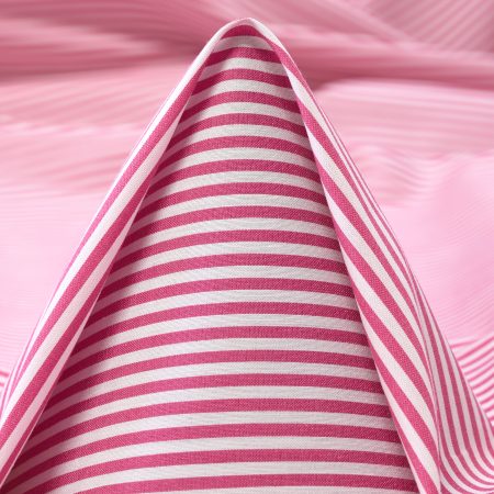 POPLIN, COTTON ELASTIC, STRIPES, RASPBERRY