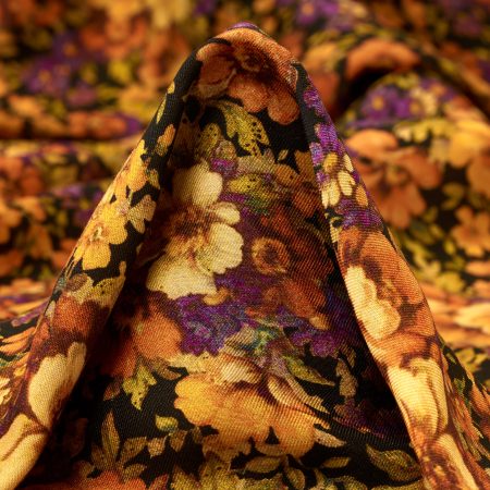 VISCOSE, SILK, PRINTED, DUSTY ORANGE&RAVEN BLACK
