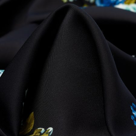 SATIN, FLORAL, VISCOSE, LAPIS BLUE