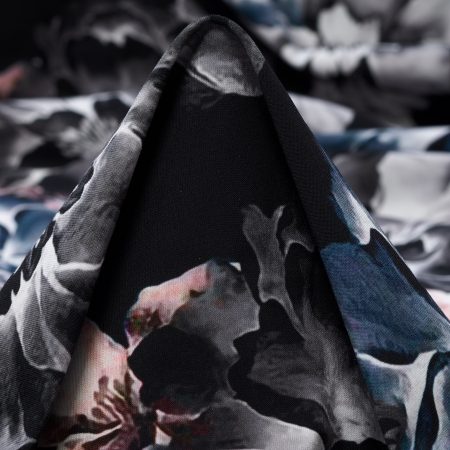 TECHNO JERSEY, FLORAL, HIGH ELASTICITY, RAVEN BLACK&LAVENDER FOG