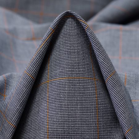 POPLIN, COTTON, CHECK, APRICOT&MEDIEVAL BLUE
