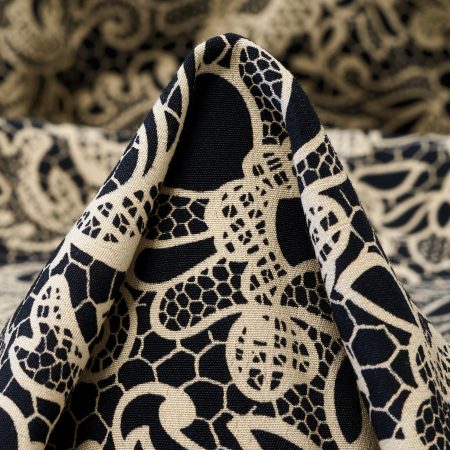 CRÊPE, VISCOSE, PRINTED, RAVEN BLACK&BROWN RICE