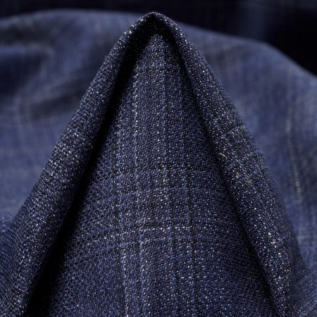 COOL WOOL, LINEN BLEND, CHECK, BLUE INDIGO