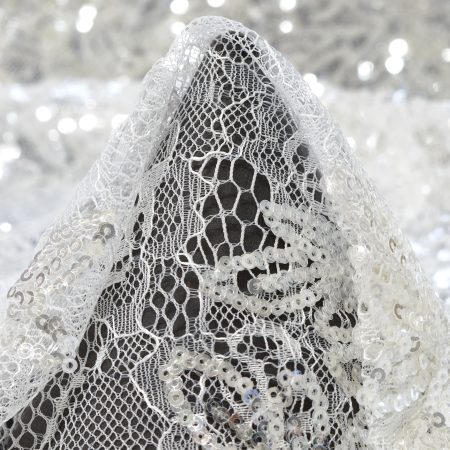 LACE, SEQUIN, EMBROIDERED, BRILLIANT WHITE&SILVER
