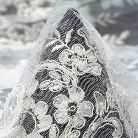 LACE, VISCOSE, EMBROIDERED, BRILLIANT WHITE