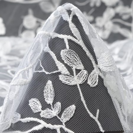 TULLE, EMBROIDERED, FLORAL, BRILLIANT WHITE