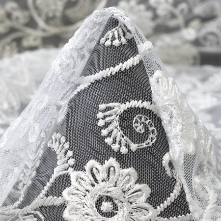 LACE, EMBROIDERED, FLORAL, BRILLIANT WHITE