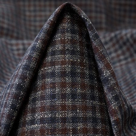 VIRGIN WOOL, LINEN BLEND, CHECK, NIGHT OWL&MARSALA