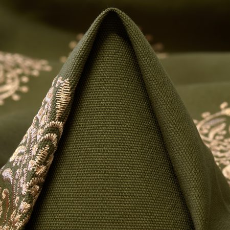 COTTON, EMBROIDERED, BURNT OLIVE&RED GOLD