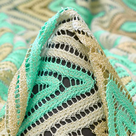 LACE, LUREX, GEOMETRIC DESIGN, ELECTRIC GREEN&GILDED BEIGE