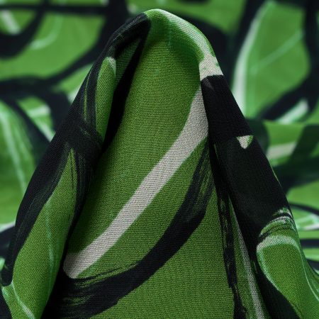 CHIFFON, VISCOSE, PRINTED, GRASS GREEN&RAVEN BLACK