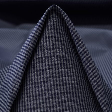 COTTON, LINEN, CHECK, DEEP COBALT&TITANIUM