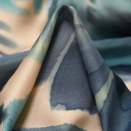 SATIN, VISCOSE, PRINTED, PALE PEACH&LEAD