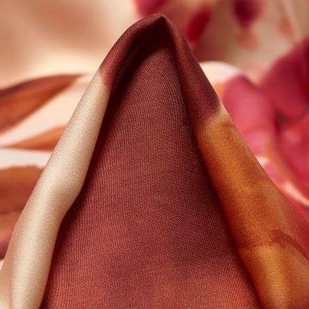 SATIN, VISCOSE, PRINTED, TRUE RED&MUSKMELON