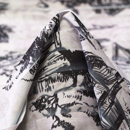 Plissé, Printed, Raven Black&Nimbus Cloud