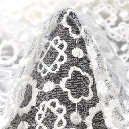 Lace, Cotton Blend, Floral, Lucent White