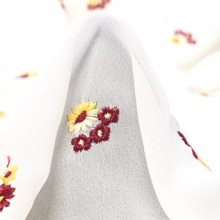 Crêpe, Embroidered, Transparent, Snow White&Merlot