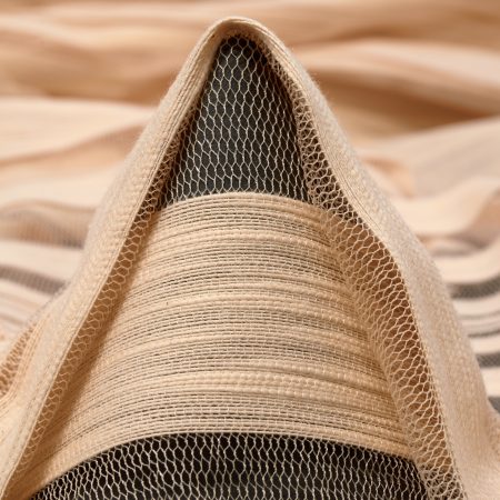 Cotton, Net, Stripes, Apricot