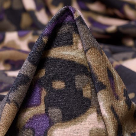 Single Jersey, Wool, Printed, Taupe&Purple Magic
