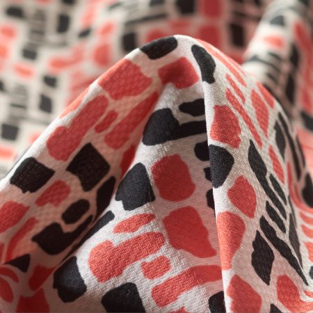 Cotton, Printed, Elastic, Brilliant White&Burnt Coral