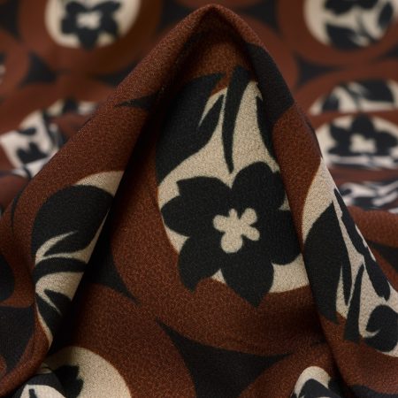 Crêpe De Chine, Floral, Elastic, Cinnamon