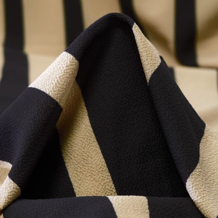 Crêpe, Printed, Elastic, Antique White&Raven Black