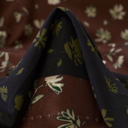 Crêpe, Wrinkly, Floral, Cherry Mahogany&Oatmeal