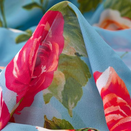 Chiffon, Cotton Blend, Floral, Cabana Blue