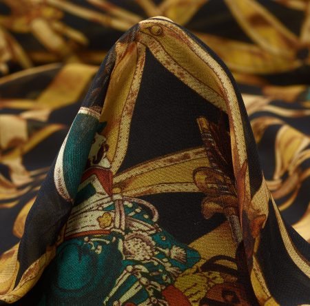 Crêpe De Chine, Printed, Raven Black&Beige