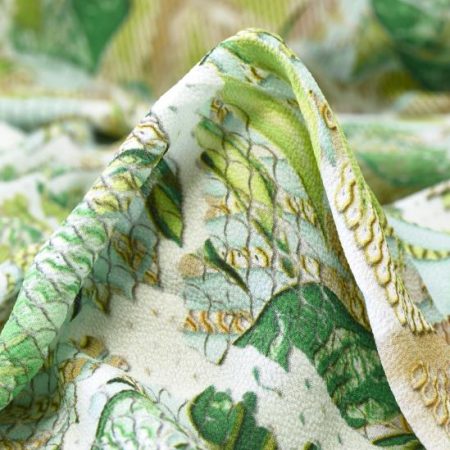 Crêpe, Floral, Wrinkly, Skywriting&Lettuce Green