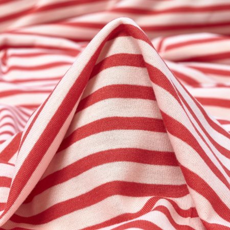 Single Jersey, Viscose, Stripes, Orange Red&Snow White