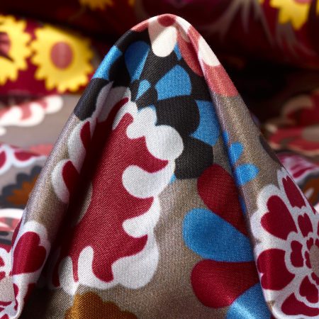 Satin, Viscose, Floral, Fuchsia Red&Yellow Balloon