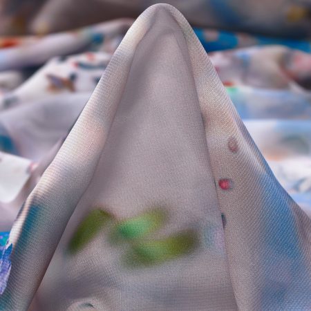 Voile, Printed, Smoke Blue&Ivory