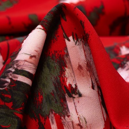 Crêpe, Printed, Floral, True Red