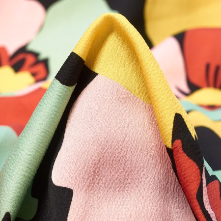 Crêpe De Chine, Printed, Jet Black&Rose Water