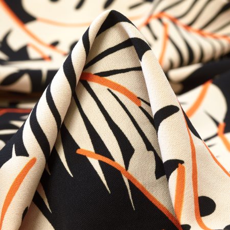 Crêpe, Elastic, Floral, Bone White&Raven Black