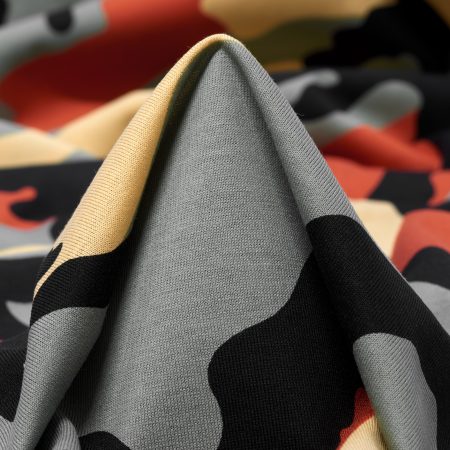 Single Jersey, Cotton, Camouflage, Burnt Orange&Jade