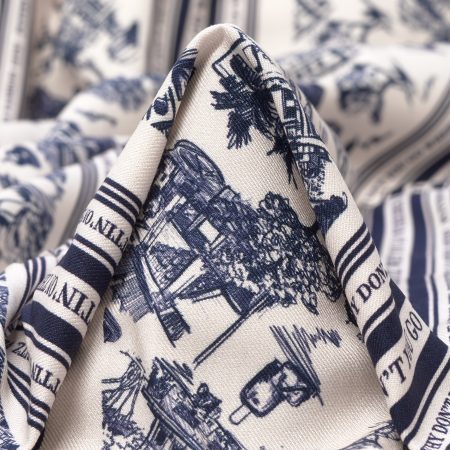 Twill, Viscose, Printed, Crème Brûlée&Medieval Blue