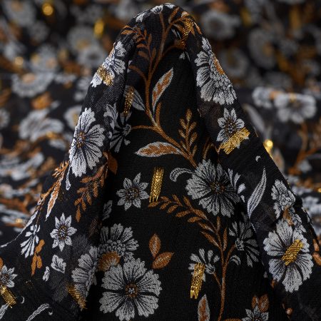Chiffon, Viscose, Metallic, Raven Black&Rich Gold