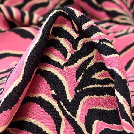 Crêpe, Viscose, Printed, Azalea Pink&Raven Black