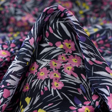 Voile, Viscose, Floral, Polar Night&Strawberry