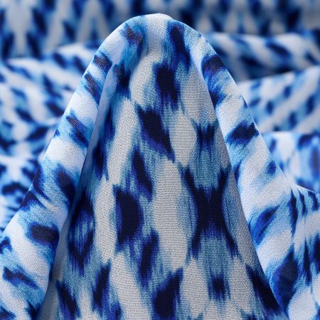Crêpe, Viscose, Printed, Brilliant White&Lapis Blue