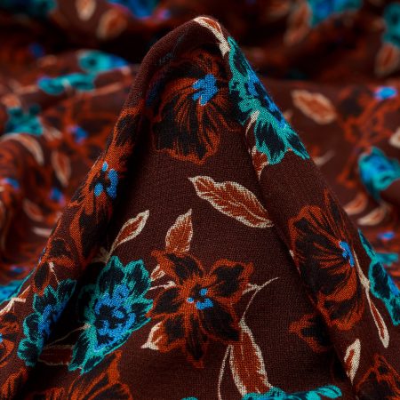 Voile, Viscose, Floral, Ruby Wine