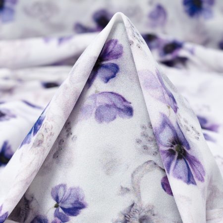 Techno Jersey, Printed, High Elasticity, Brilliant White&Lavender