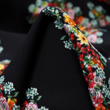 Viscose, Elastic, Floral, Poppy Red&Raven Black
