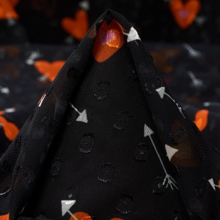 Chiffon, Fil Coupé, Printed, Red Alert&Raven Black