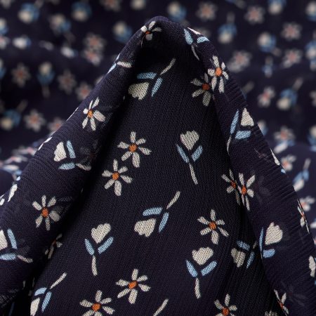 Chiffon, Floral, Transparent, Medieval Blue&Snow White