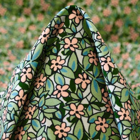 Jersey, Floral, Elastic, Moonlight Jade