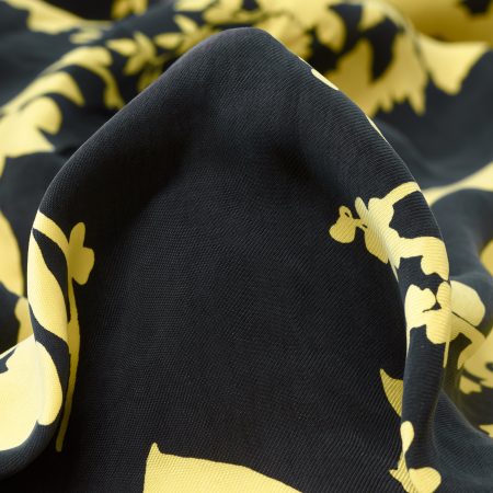 Cupro, Satin, Floral, Raven Black&Golden Haze
