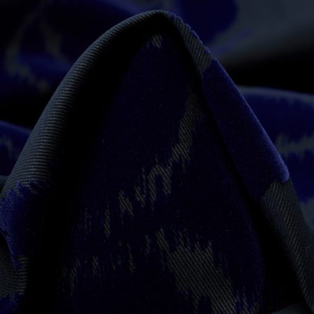 Twill, Cotton, Flock Printed, Black Ink&Blue Depths